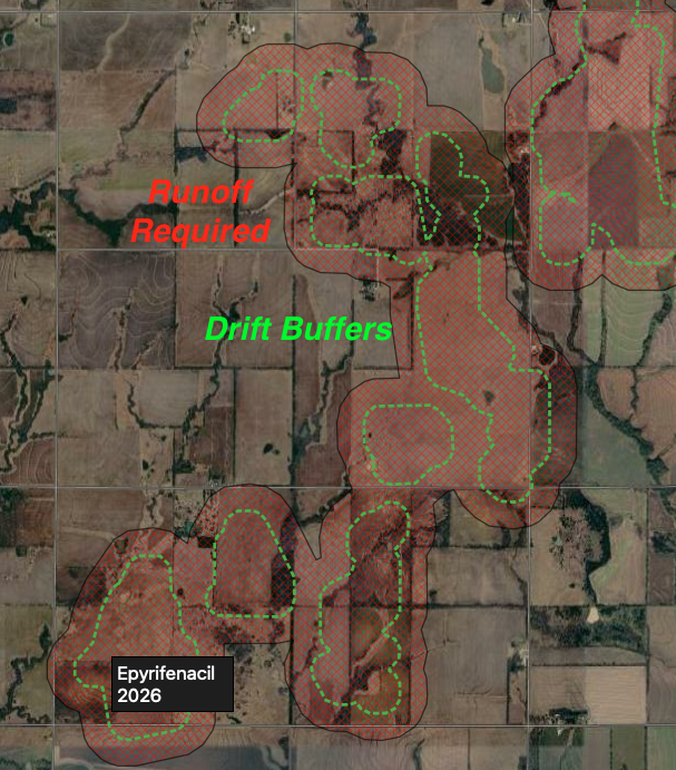 Epyrifenacil drift-buffer PULAs nested inside the runoff-mitigation PULAs